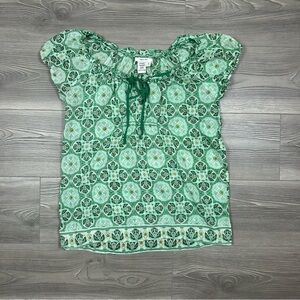 Sophie Max Green Patterned Peasant Blouse Size S‎